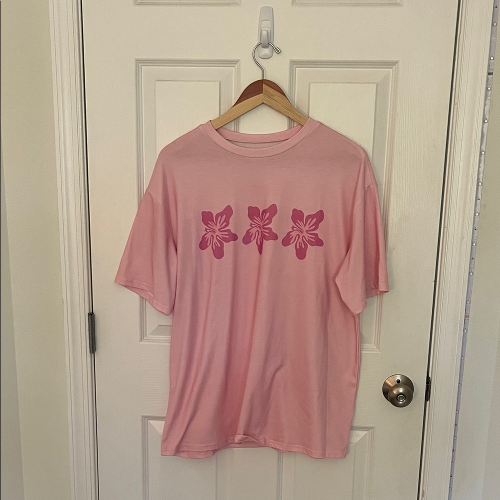 Pink Oversized Shirt Hawaiin Flower Design